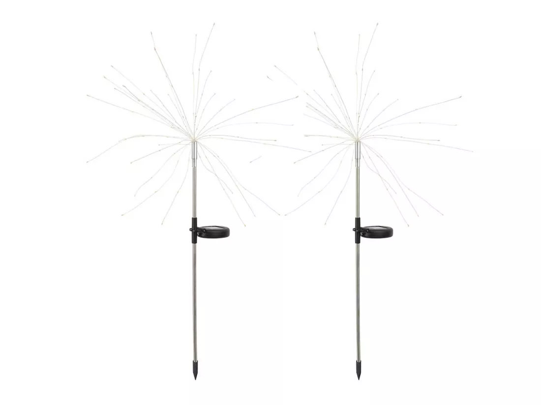 2 balises solaires à planter FIREWORKS SPIKE Argent Acier H97cm