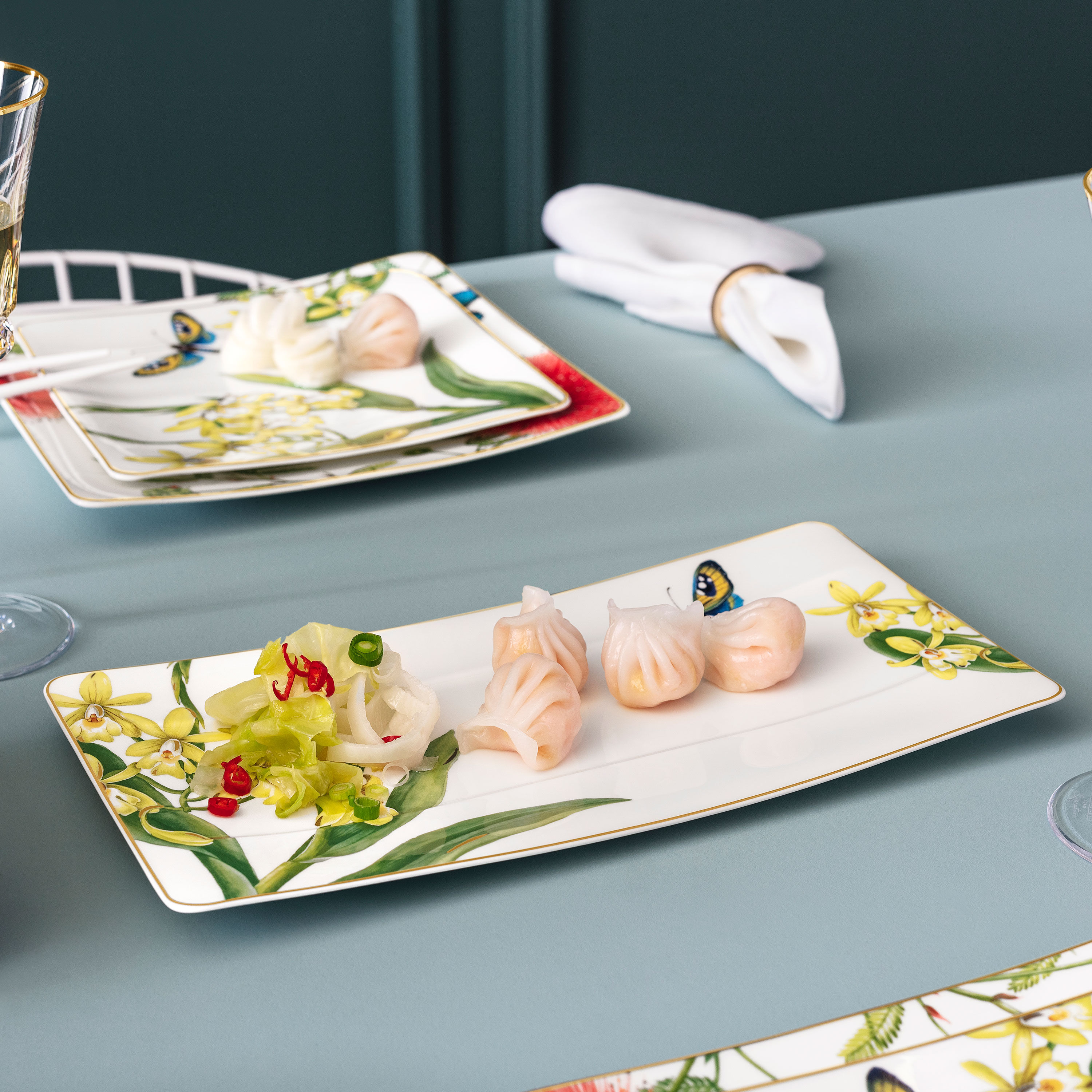 Amazonia Serving tray Multi-colored, 13.7'' x 7.1'', Premium Bone Porcelain