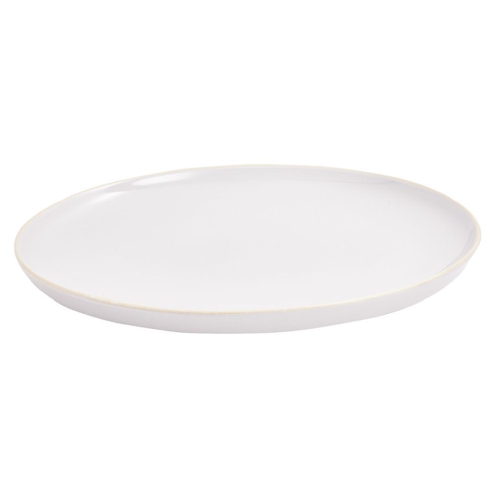 Assiette plate faïence gris avec liseré crème