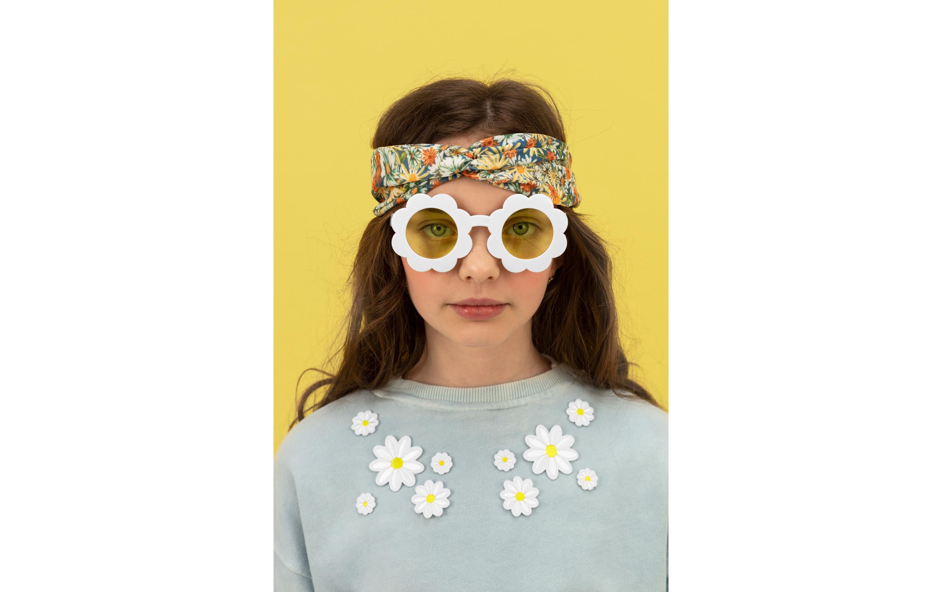 Partybrille Gänseblümchen 13 x 6 x 13 cm, WeissSonnenbrille Gänseblume mit gelben Gläsern