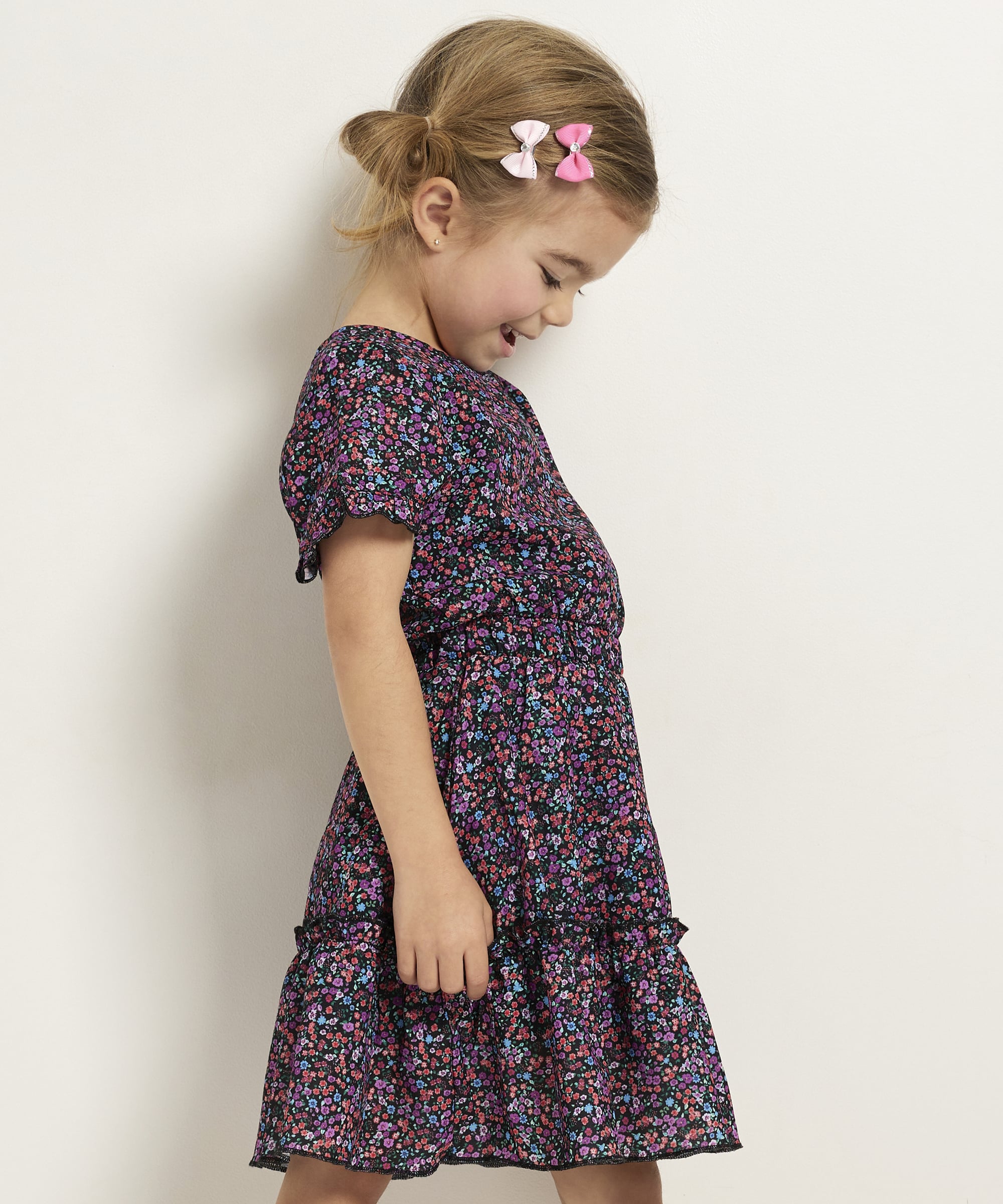 jurk met ruches en bloemenprint