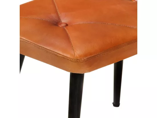 Fauteuil à oreilles avec repose-pied Brun roux Cuir véritable