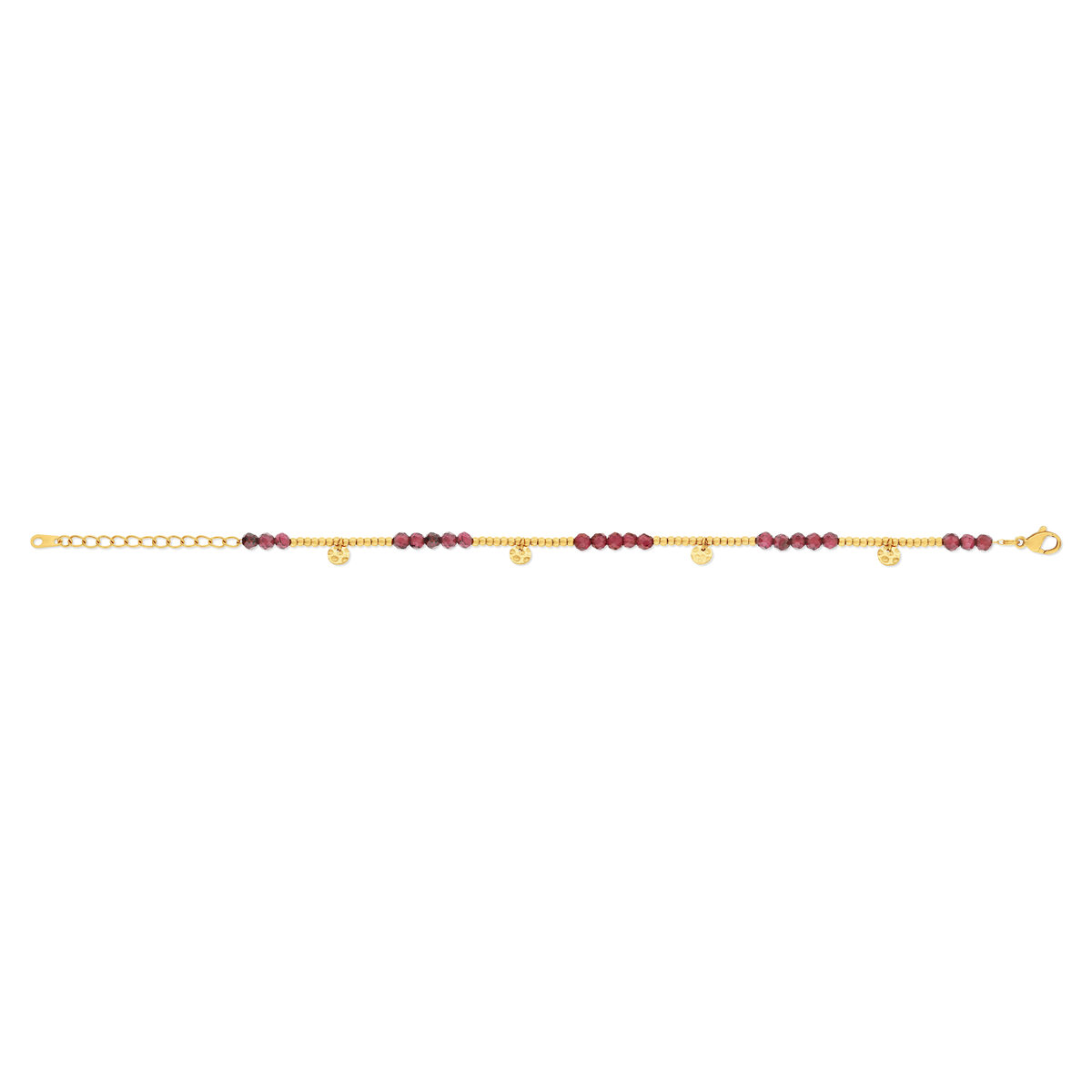 Bracelet acier doré grenats 20 cm
