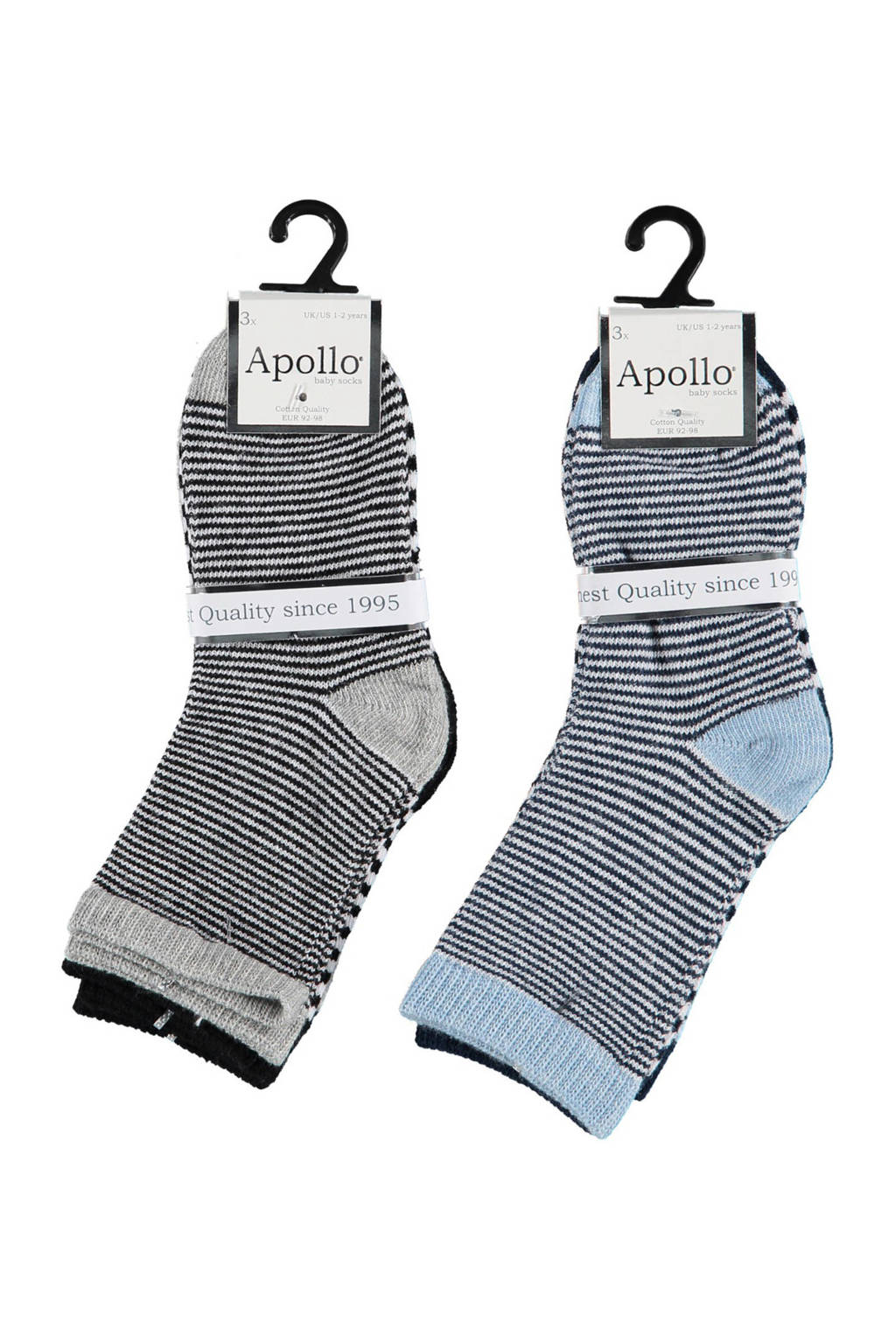 Apollo gestreepte sokken - set van 6 grijs/blauw