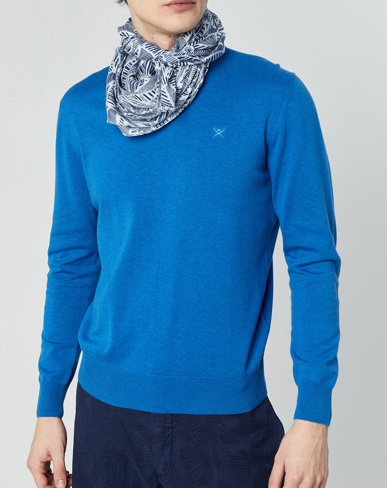 Hackett London Chèche en Laine mélangée à imprimé feuillage bleu - 180x75 cm