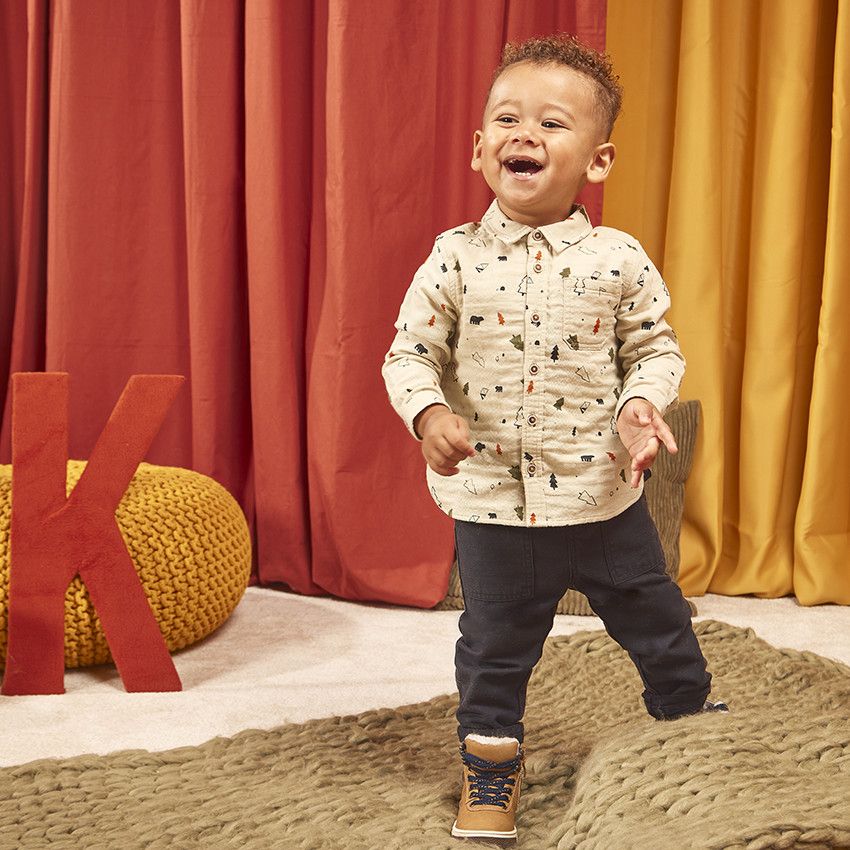 Pantalon droit en toile armurée pour bébé garçon - Gris foncé