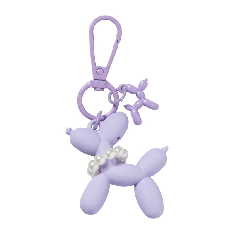 Sleutelhanger hond met parelketting - plastic - 6.5x6.5x1 cm - diverse varianten