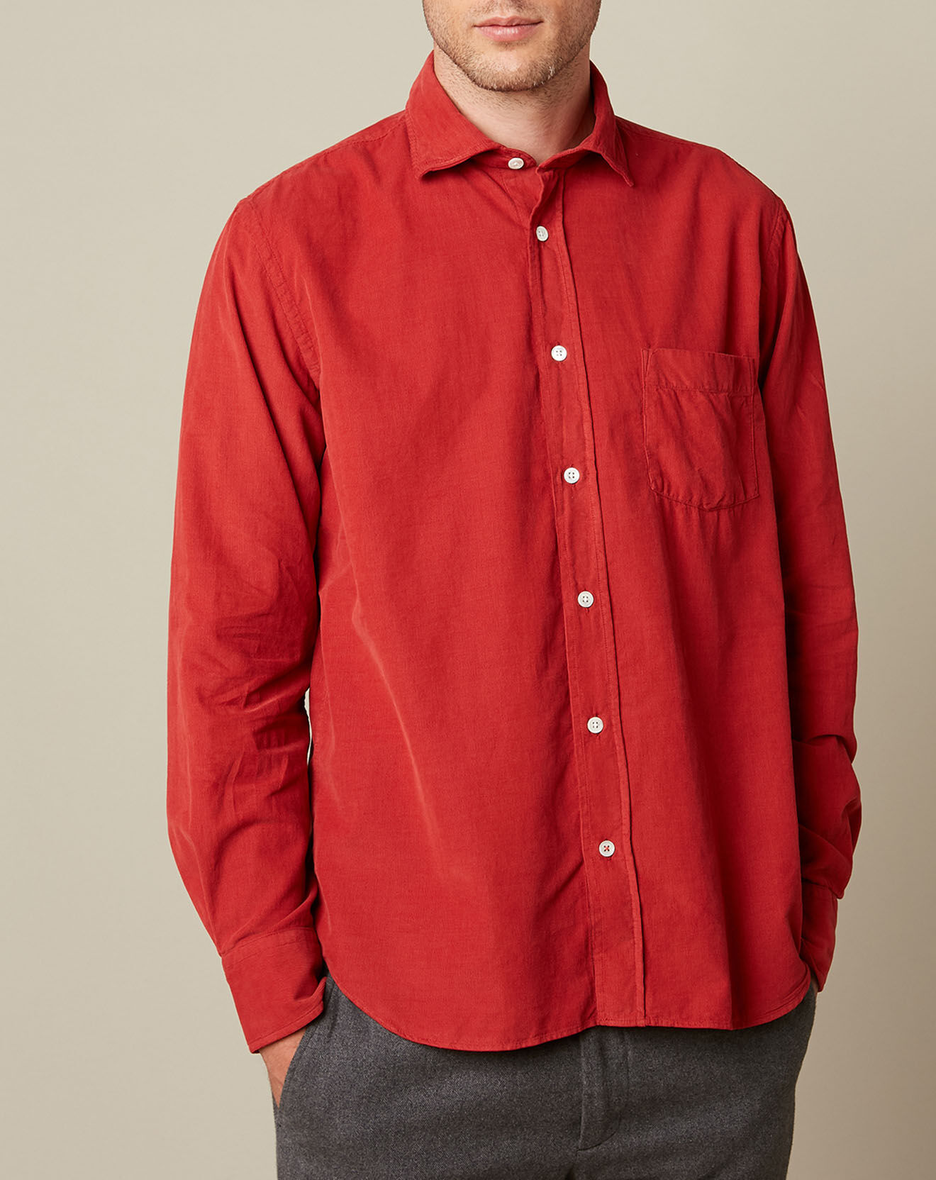 Hartford Chemise Regular en velours côtelé Paul Pat rouge