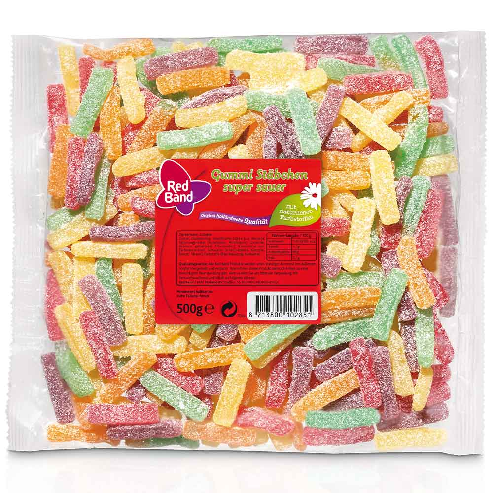 Red Band Fruchtgummi Stäbchen super sauer 500g MHD:28.2.26