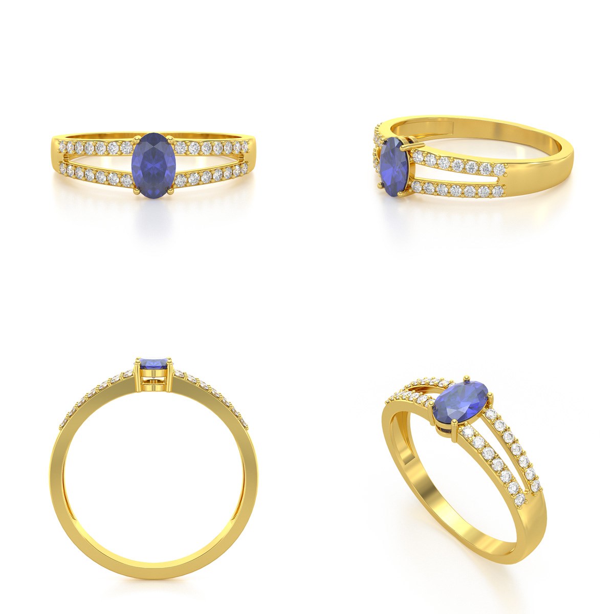 Bague ADEN Or 585 Jaune Tanzanite et diamants 2.102grs