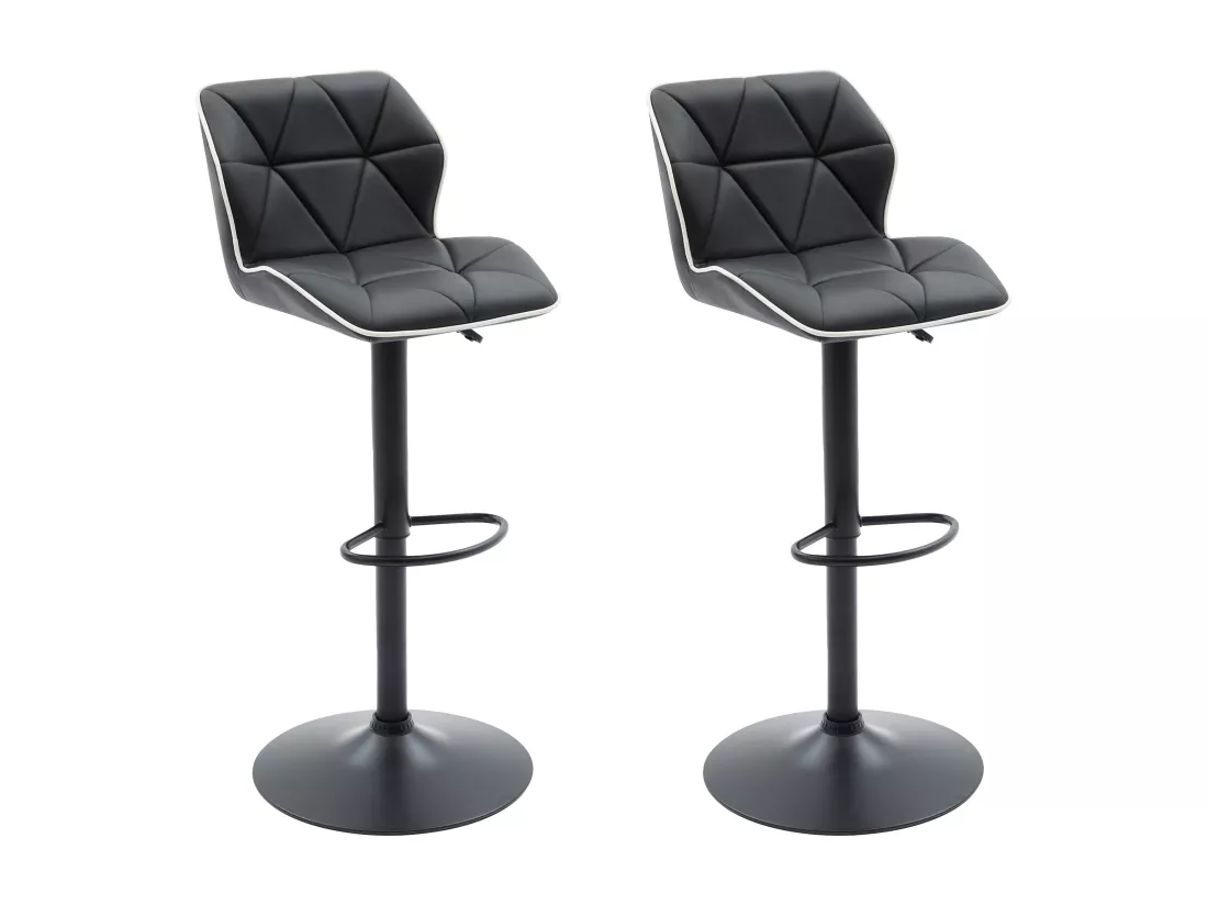 Lot de 2 tabourets de bar en simili et acier - Hauteur réglable - Noir - CALVIN