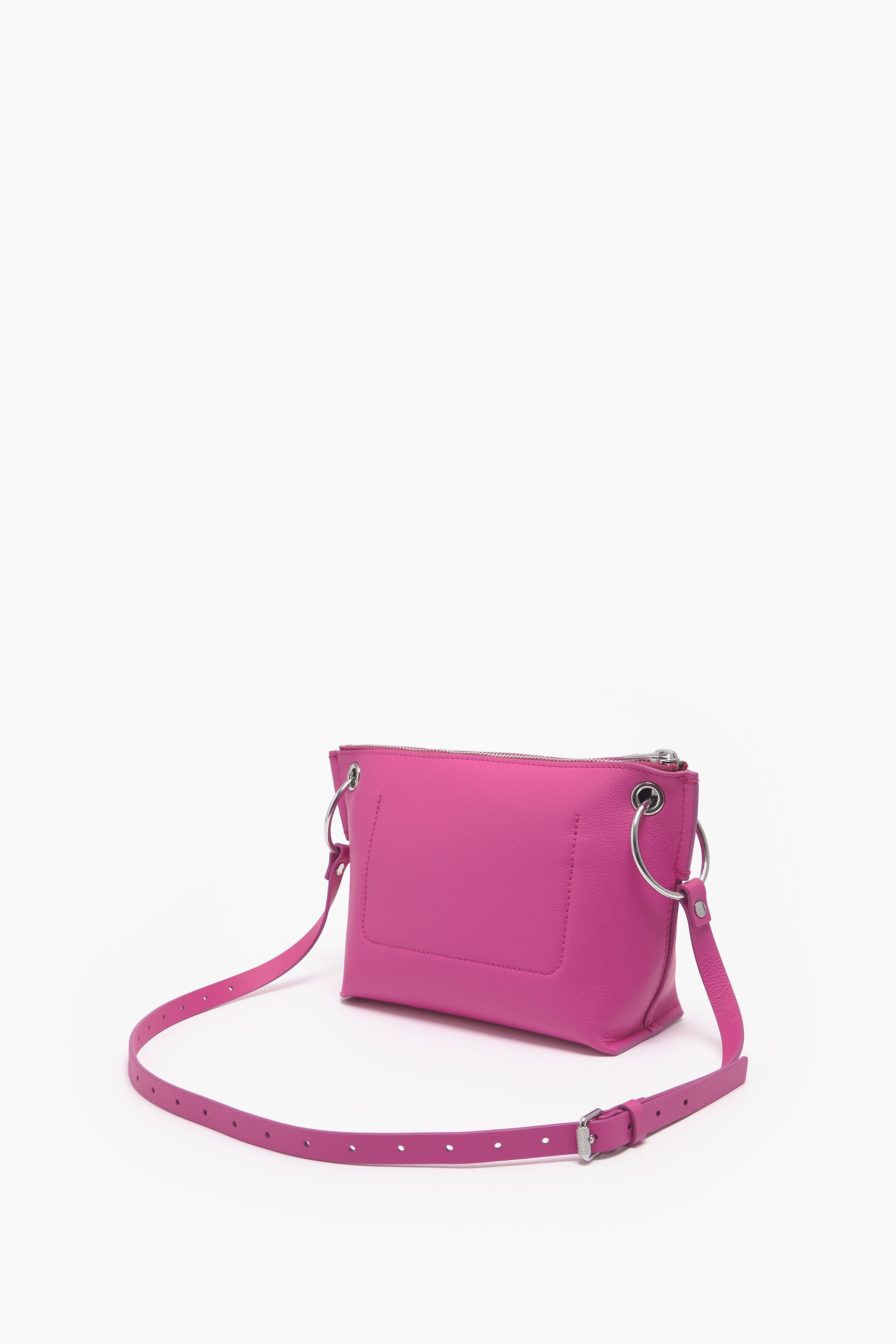 Bolsa trapezoidal M em couro fúcsia