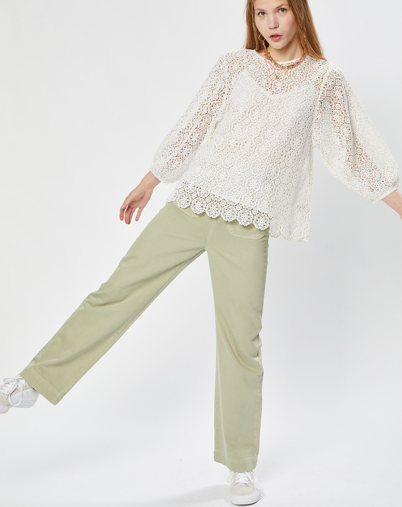 Stella Forest Pantalon en Coton évasé James kaki