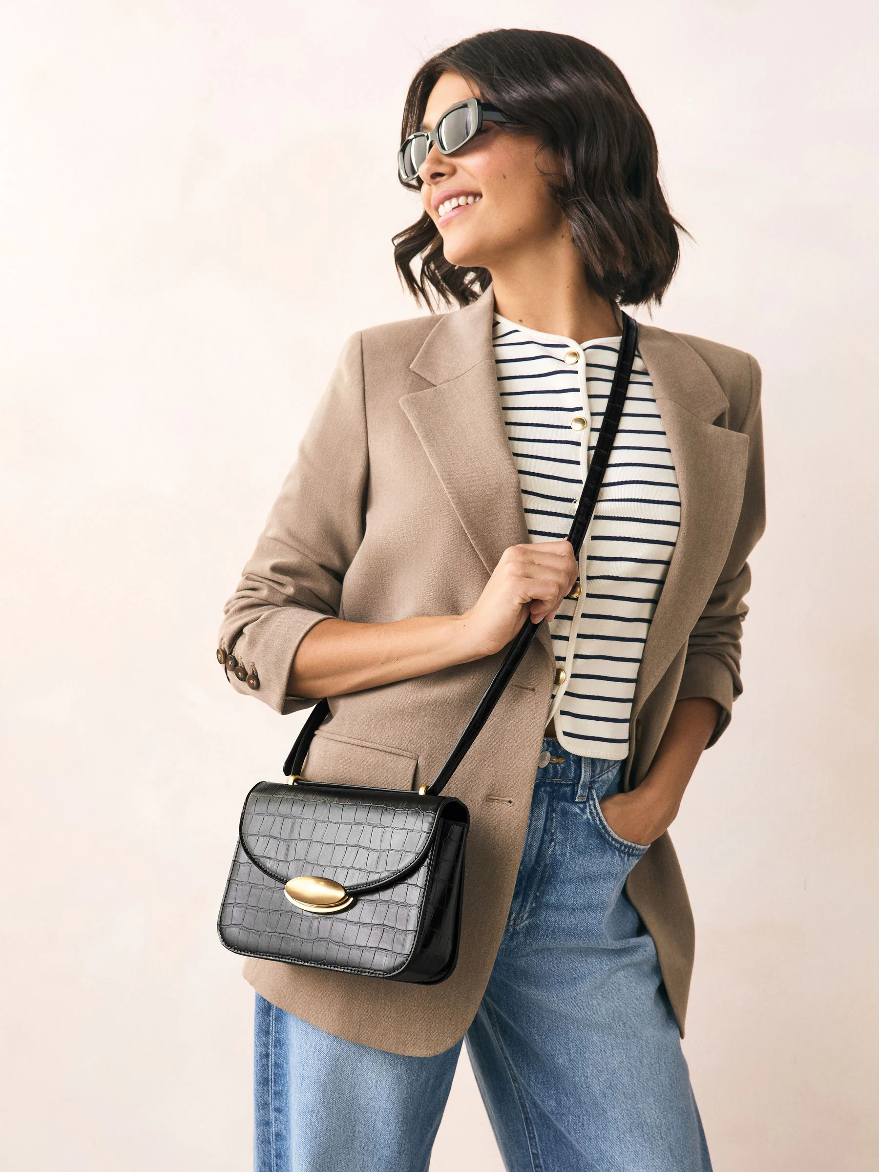 Zwart krokodillenmotief - Structured Cross Body Bag