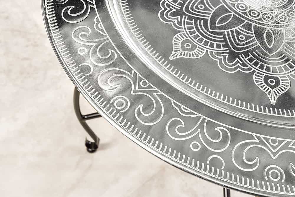 Runder Couchtisch MARRAKESCH 60cm silber Teetisch abnehmbares Tablett klappbar