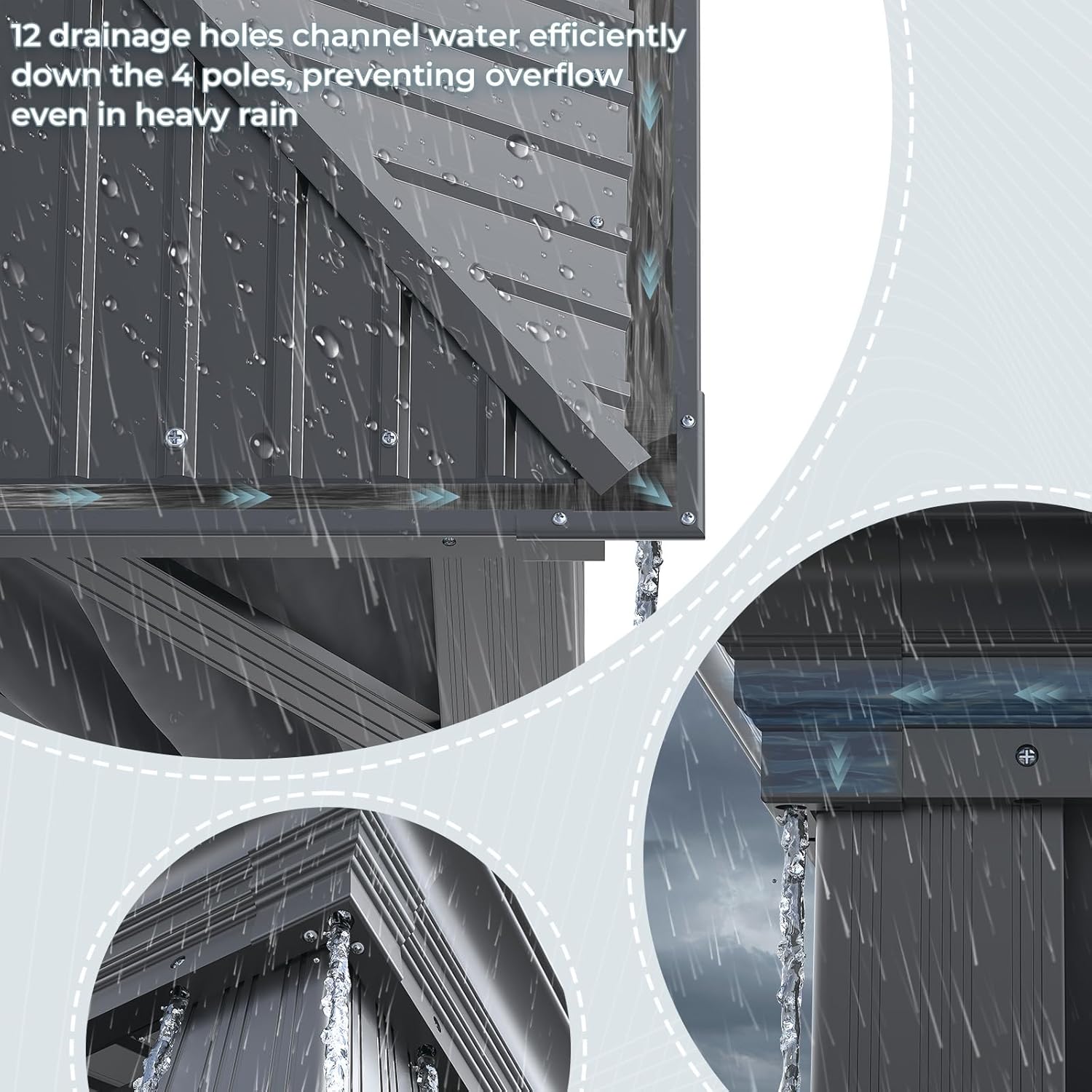 JUMMICO Pavillon 3,65 x 4,85 m Wasserdicht Stabil Winterfest,Hardtop Pavillion mit Doppeldach,Gartenpavillon mit Vorhängen und Moskitonetzen,Pavilion für Hinterhöfe, Gärten und Rasenflächen, Grau