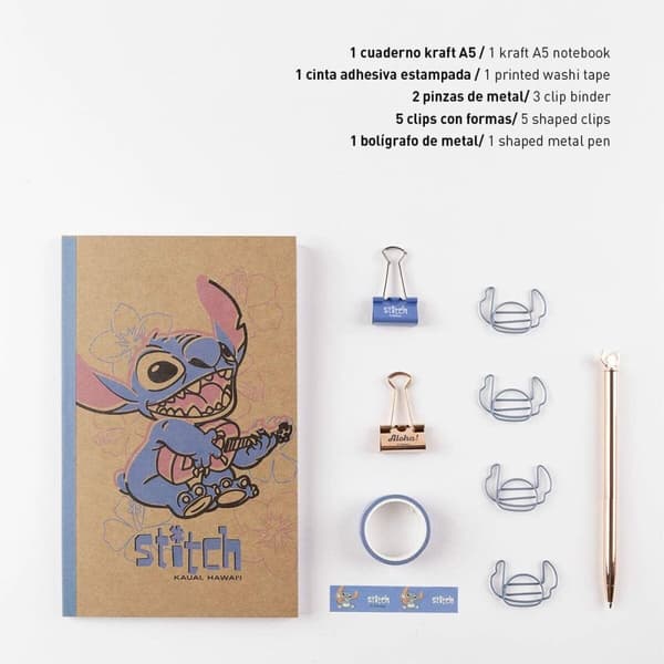Sett med Skrivesaker Stitch 10 Deler Blå