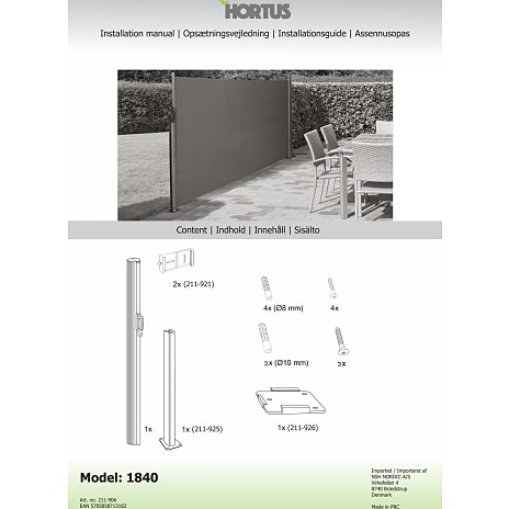 HORTUS udtrækssejl enkelt 160 x 400 cm