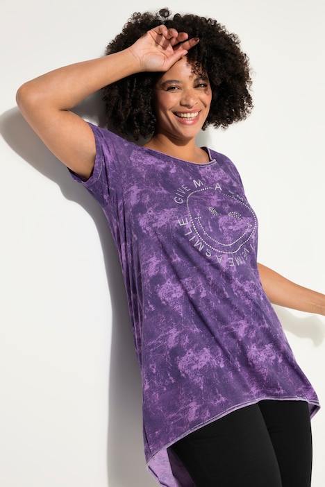 T-Shirt, A-Line, Batikdruck, Smiley, Halbarm