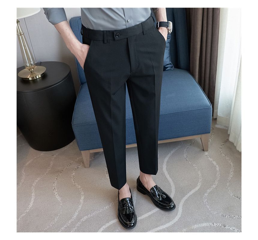 Deepwood - Mid Rise Plain Cropped Tapered Dress Pants