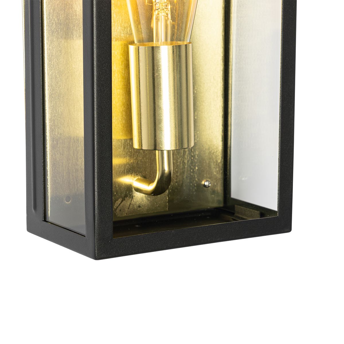 Industriële buiten wandlamp zwart met goud IP44 - Rotterdam