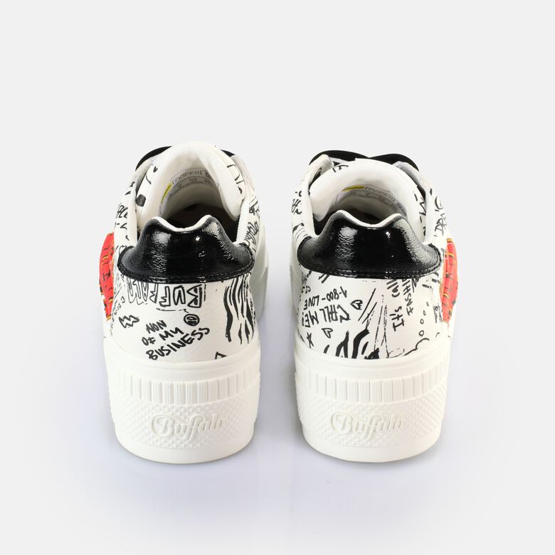 Paired Graffiti Baskets basses véganes, blancnoir