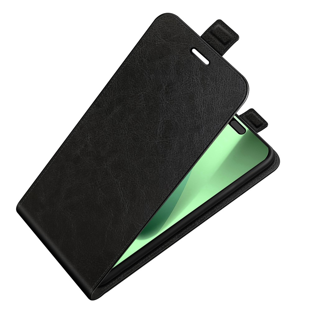 iPhone 17 Pro Leder Tasche Flip Cover Vertikal im Retro Look mit Kartenfach - Schwarz