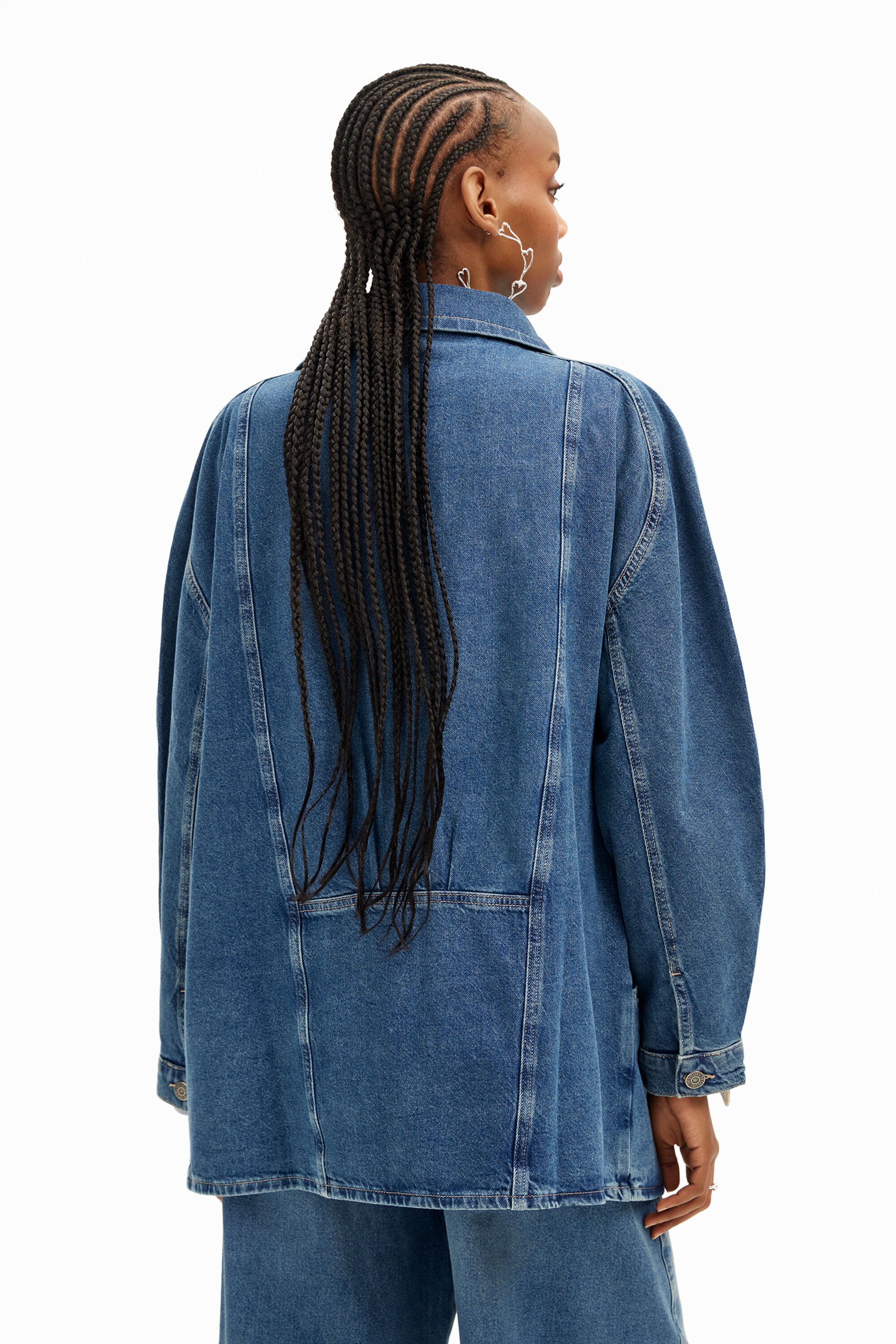 Jaqueta jeans com efeito listrado e decote em V