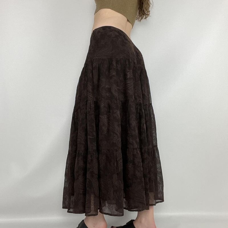 Trisica - Mid-rise mesh overlay maxi A-lijn rok