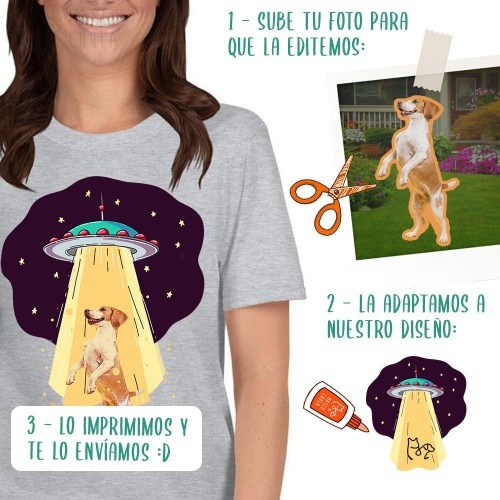 Camiseta feminina Mascochula, personalizada com seu animal de estimação, cinza.