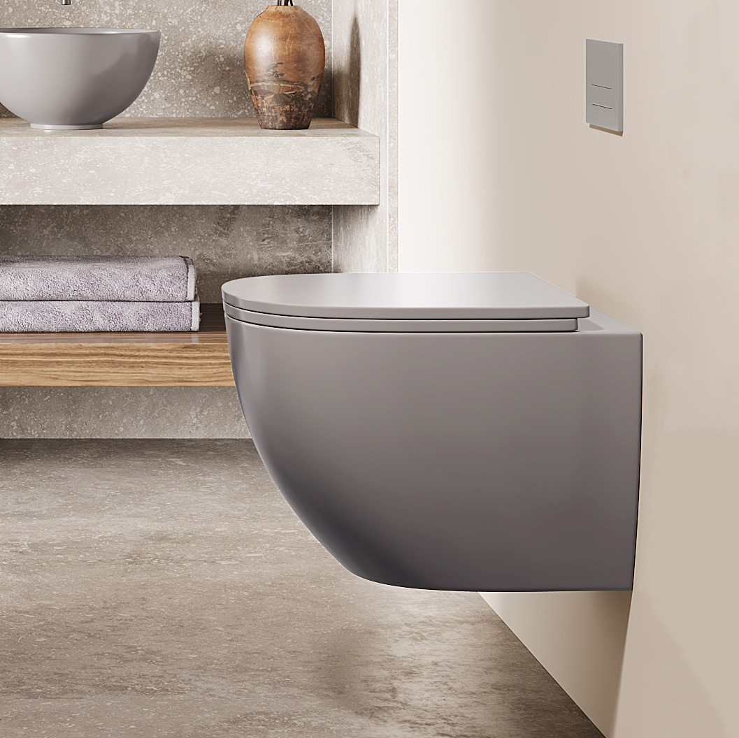 Geberit UP320 met Plieger frame toiletset met Saniclear Itsie randloos toilet grijs mat en softclose zitting