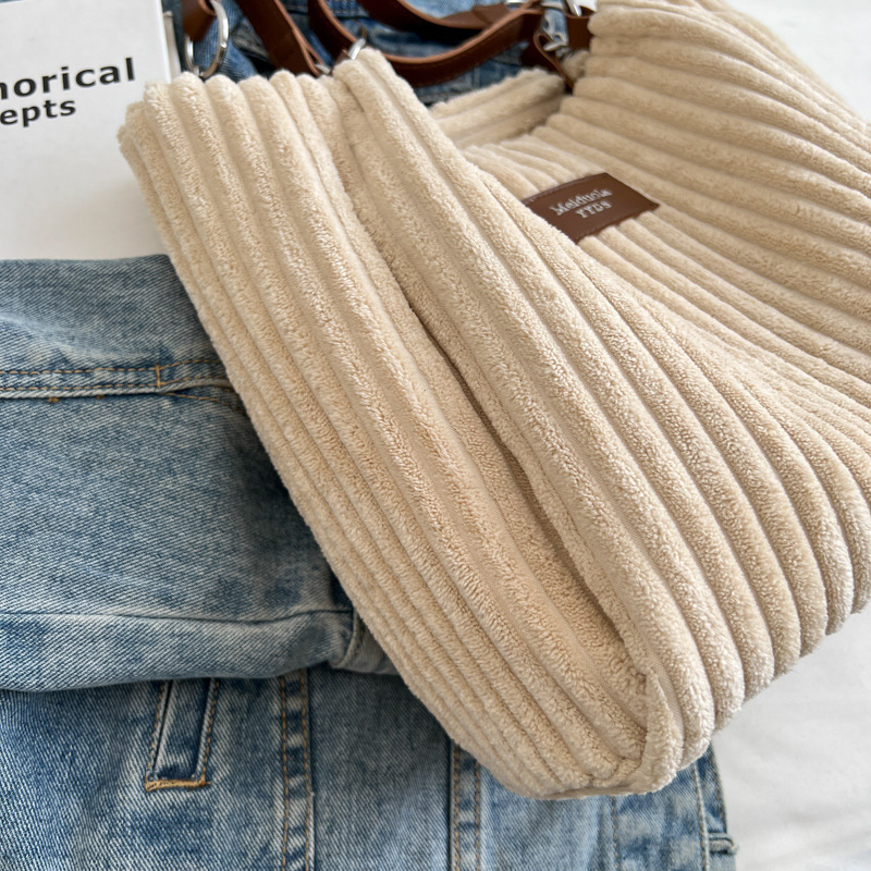 (37x26cm) Damen Kordsamt Handtasche Fashion Retro Umhängetasche - Beige