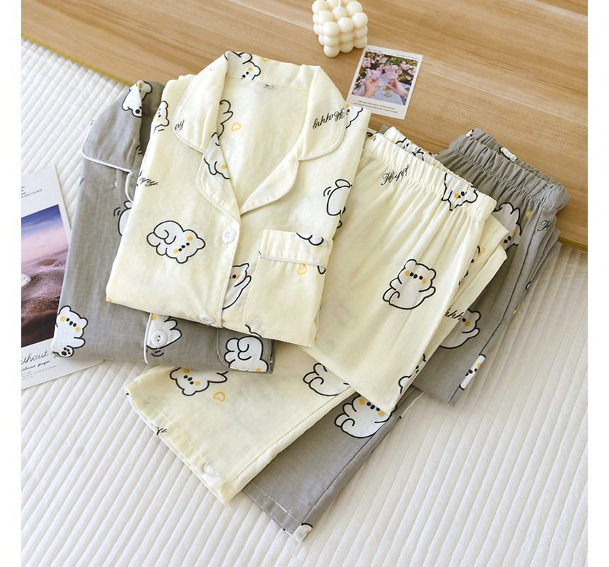 MelMount - Bijpassende pyjamaset voor koppels: shirt met berenprint + broek (verschillende ontwerpen)