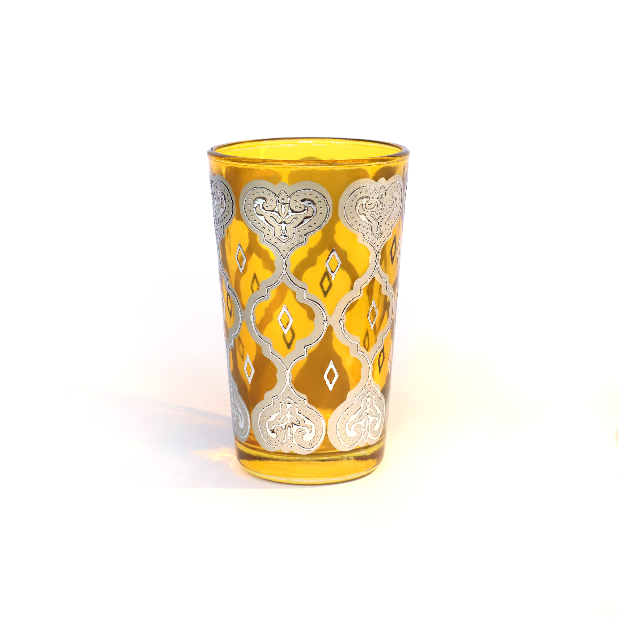 Teeglas 'Jakar' gelb-silber, H 9 cm, Ø 5,5 cm zu 4,80