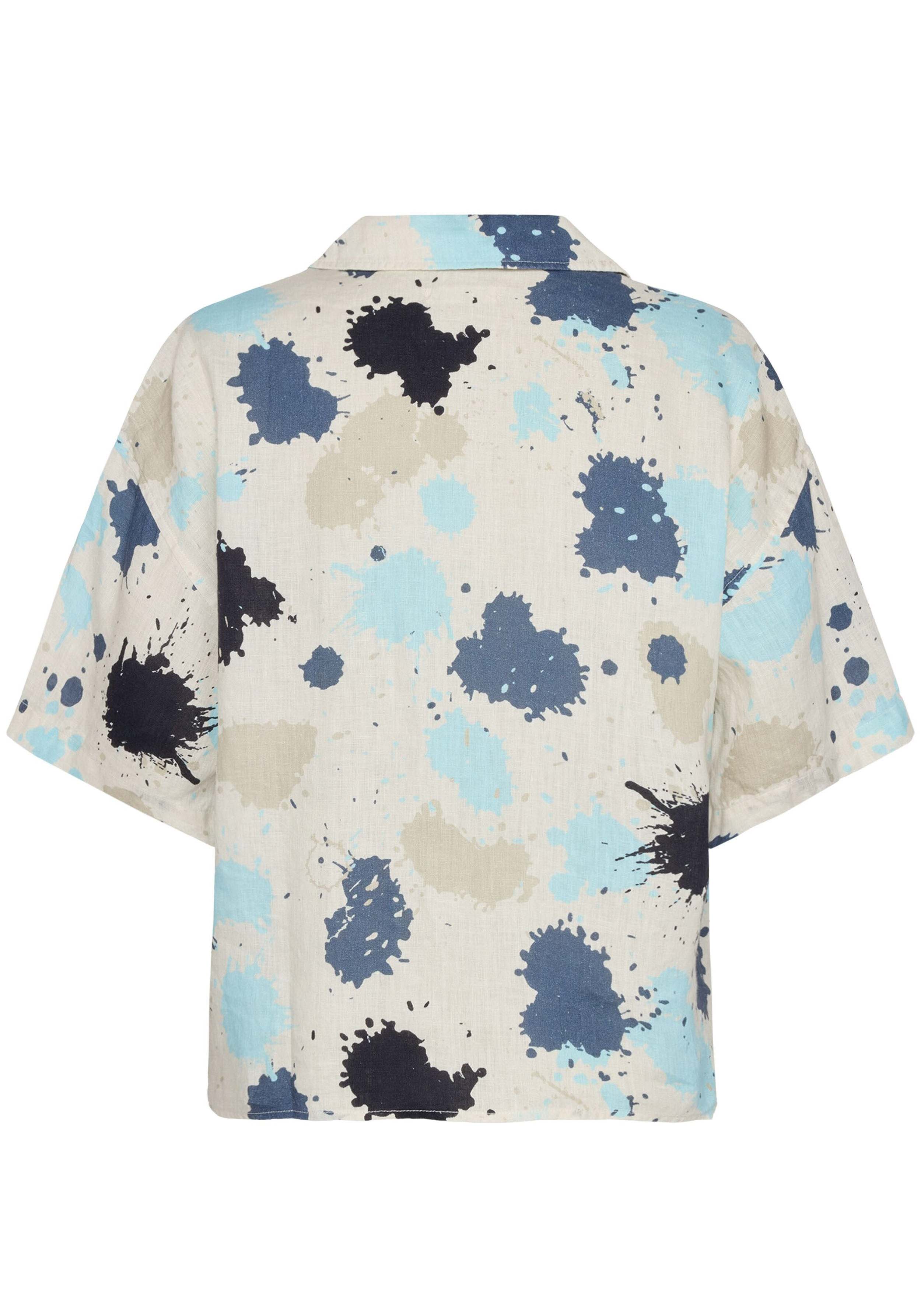 Knowledge Cotton Apparel Leinenbluse Water is Life Blue
