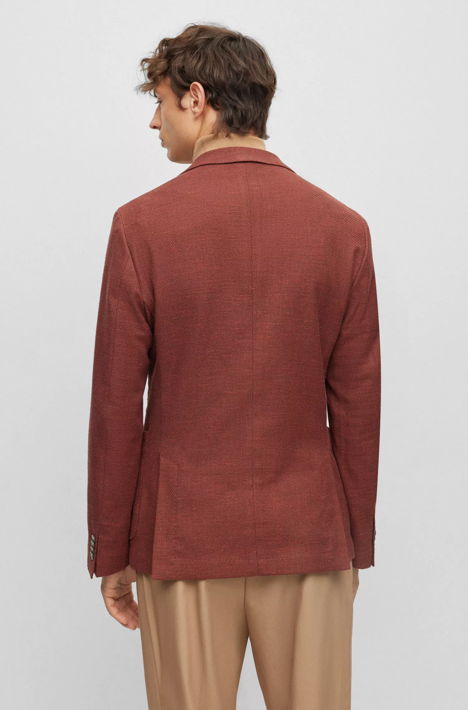 Jaqueta slim fit BOSS preta com microestampa em mistura de algodão.