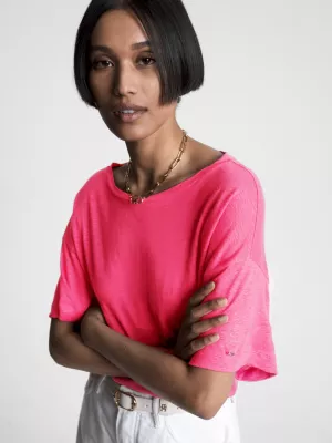 Camiseta de linho puro com modelagem relaxada
