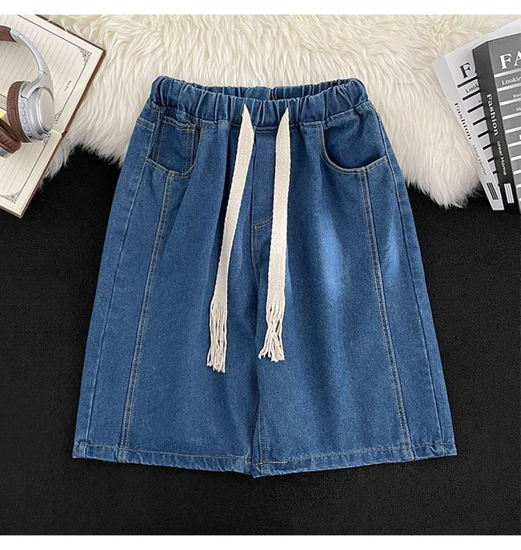 Whyessa - Gewassen denim shorts met elastische taille