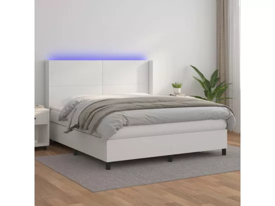 Sommier tapissier et matelas et LED Blanc 180x200 cm Similicuir
