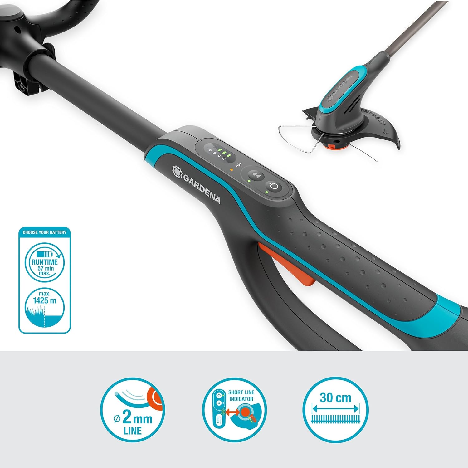Gardena PowerTrim 30/18V Solo Akku-Rasentrimmer, Power for All-kompatibel, PowerBoost-Modus, 2-mm Trimmfaden, ergonomisch (14703-55)