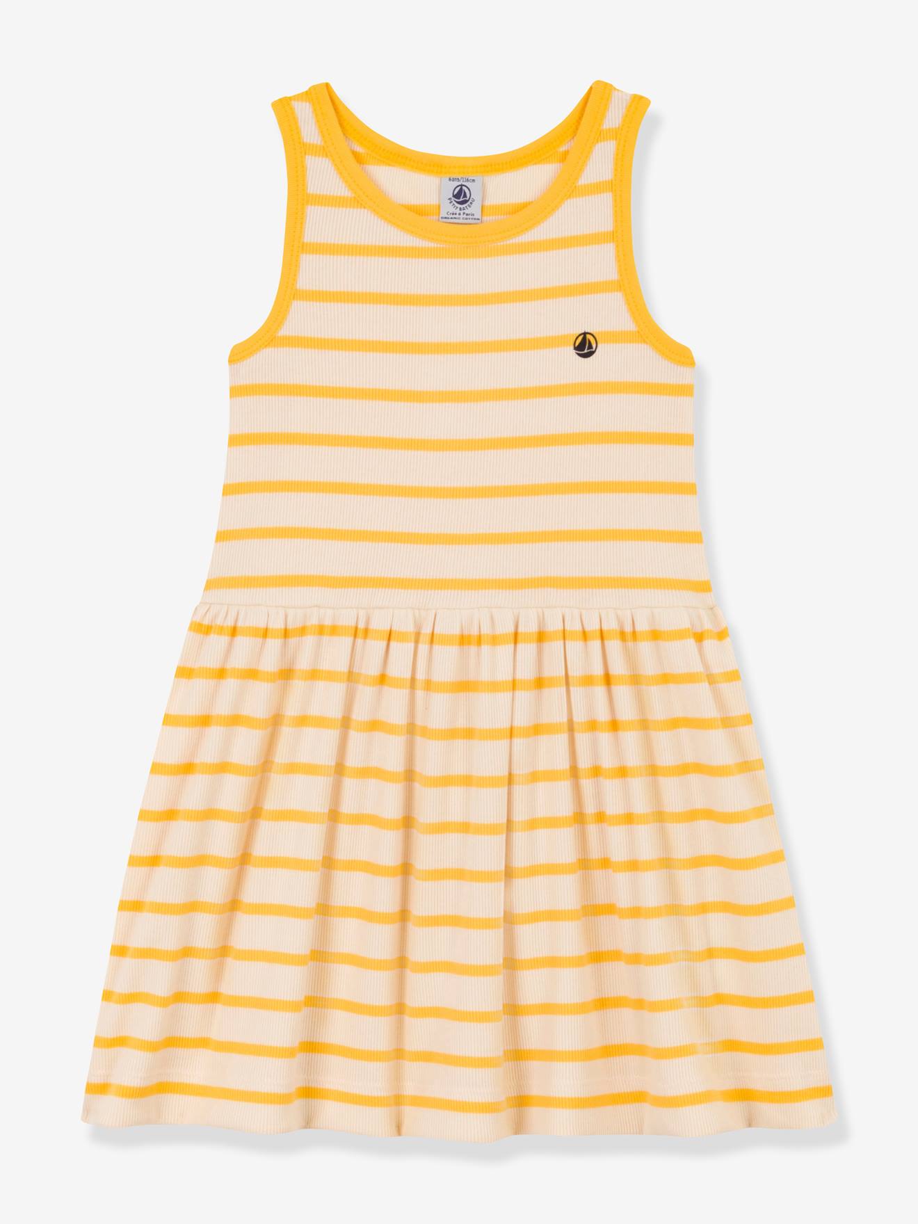 PETIT BATEAU Vestido bege de algodão orgânico sem mangas