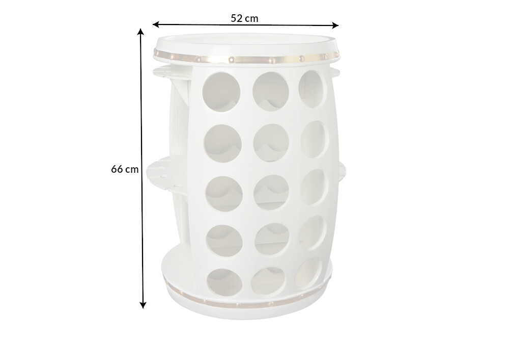 Design Weinfass BODEGA WHITE 70cm weiß gold Pinie Flaschen Gläseraufhängung