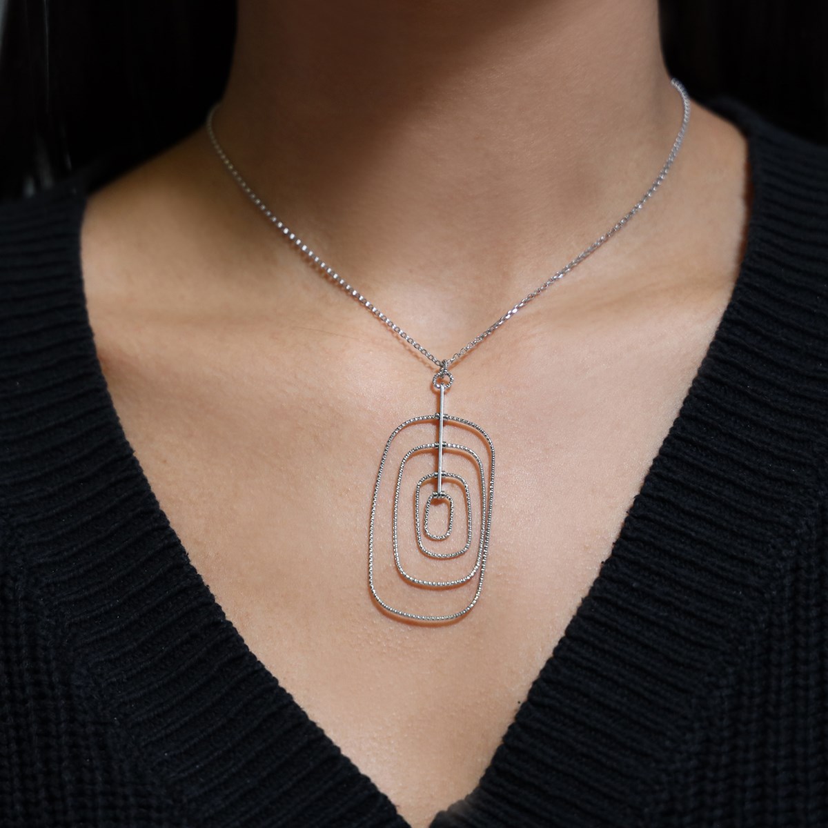 Collier Forme Ovale Psyqué Argent Rhodié Diamanté