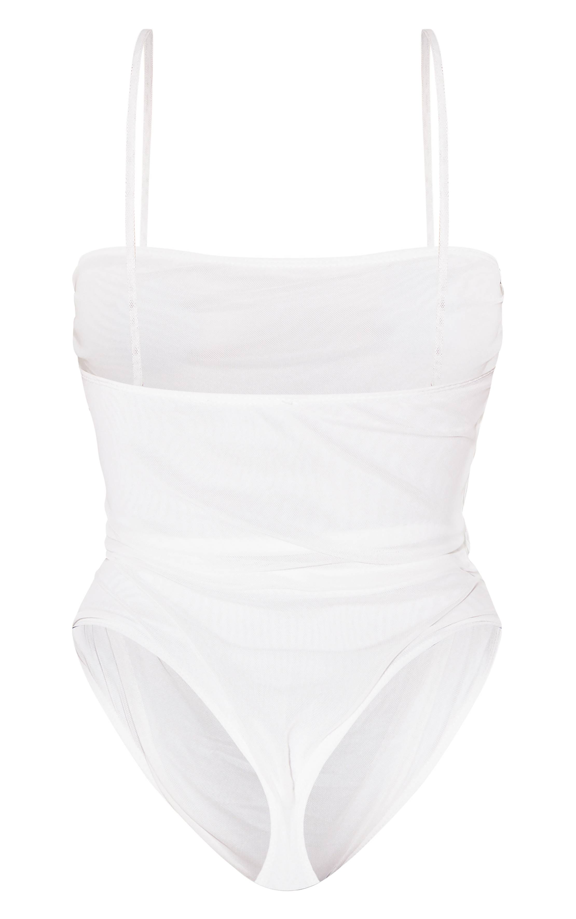 Blanc Body String À Détails Froncés En Mesh Shape