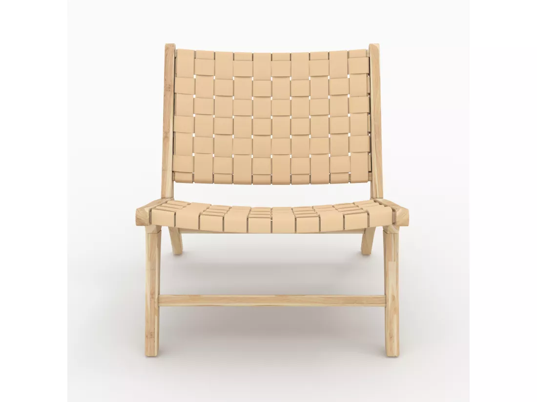 Fauteuil en teck et cuir tressé beige - Kuna