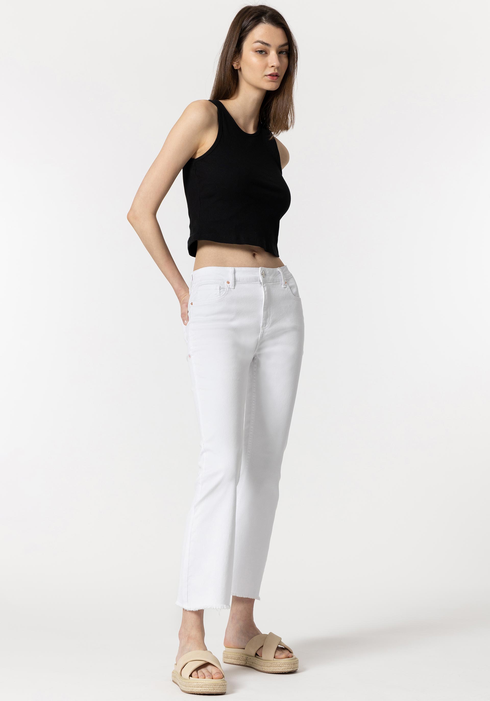 Jeans Megan Cropped Flare Cintura Alta