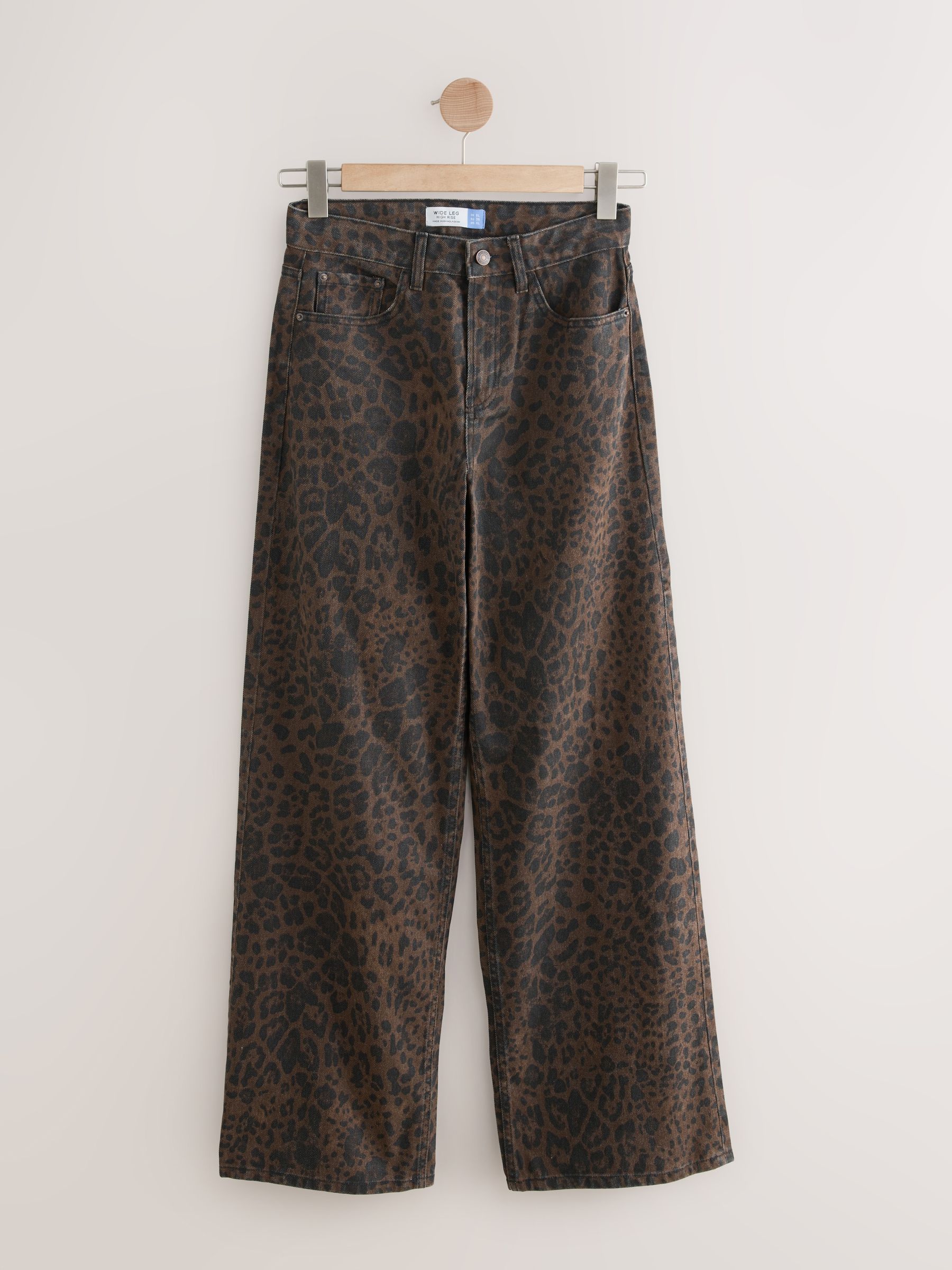 Bruin met luipaardprint - Jeans met wijde pijpen