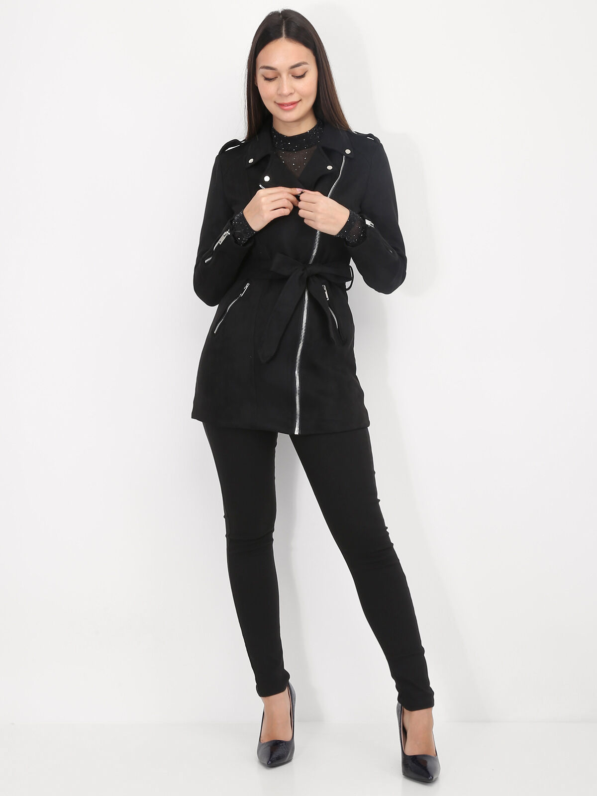Manteau en suédine- Noir
