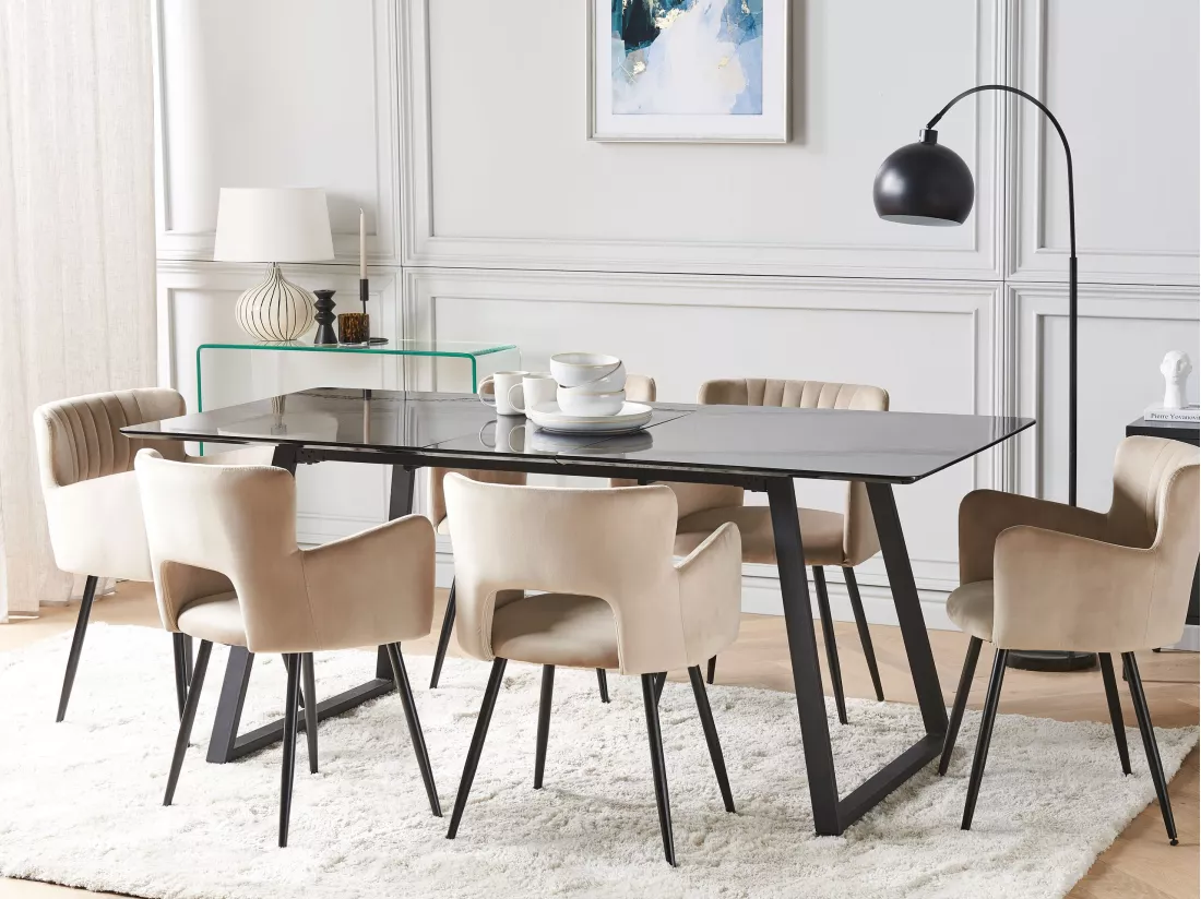 Table de salle à manger extensible TOURAN Noir 150/180 cm 90 cm