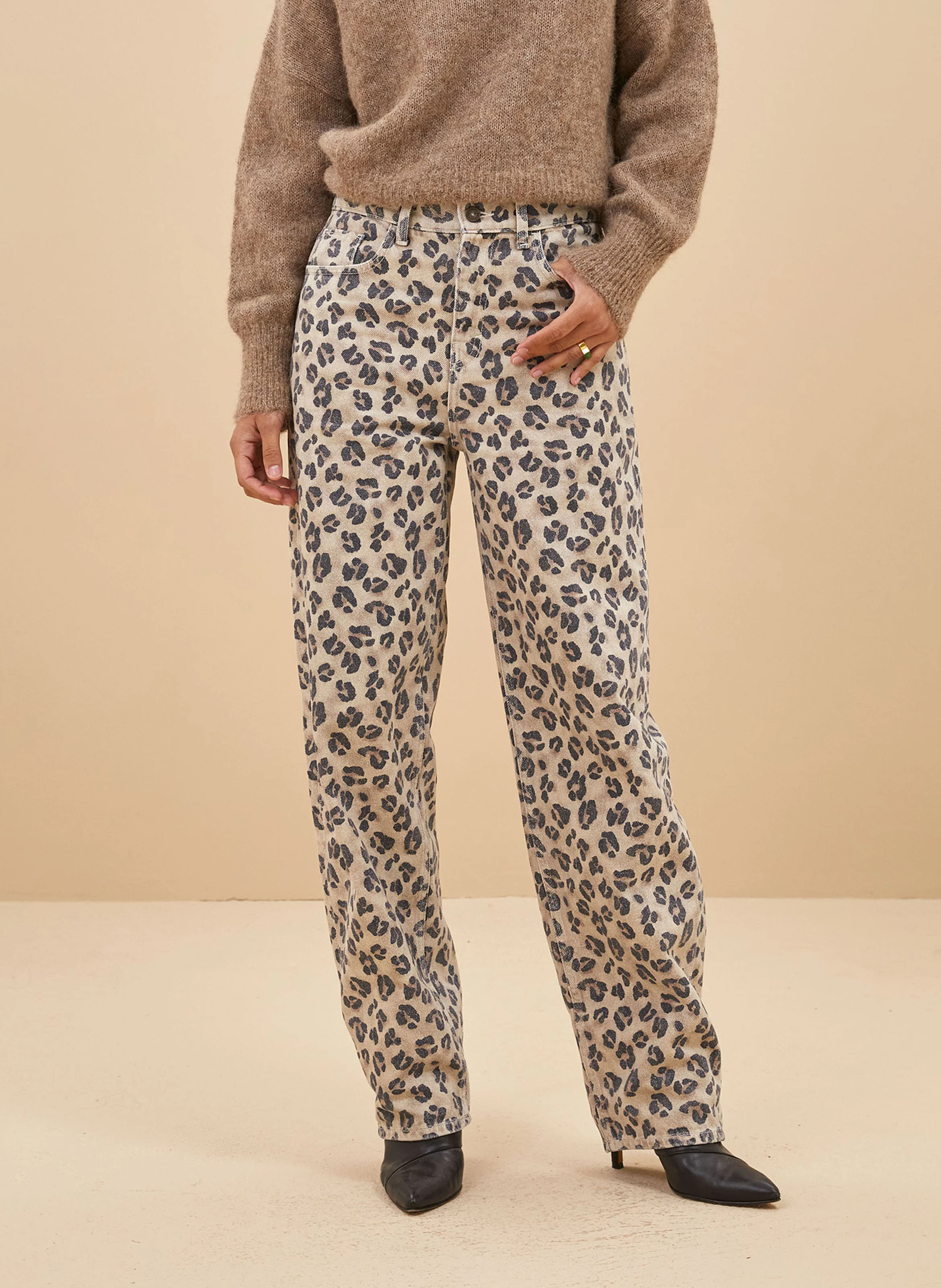 LEW - Jean droit imprimé en coton bio | Beige